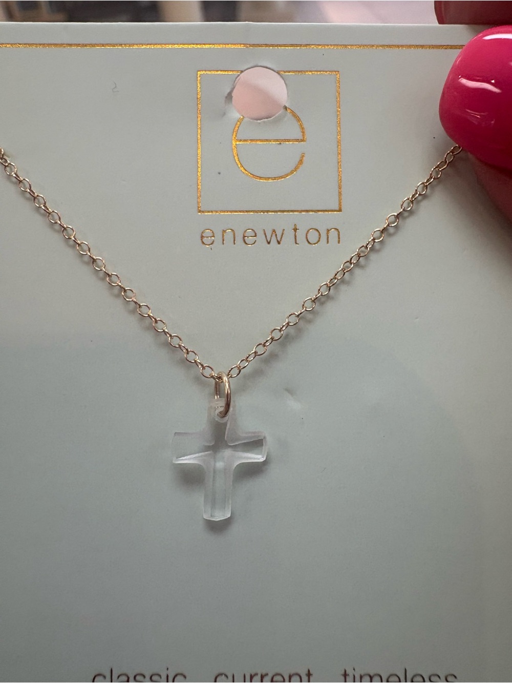 E Newton Necklace with Clear Cross  !